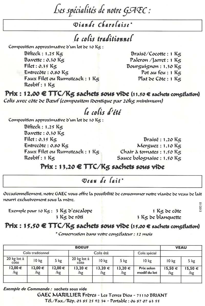 tarif marillier